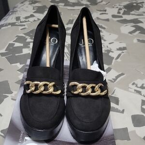 Black Suede Loafers with Gold Chain by Jennifer Lopez